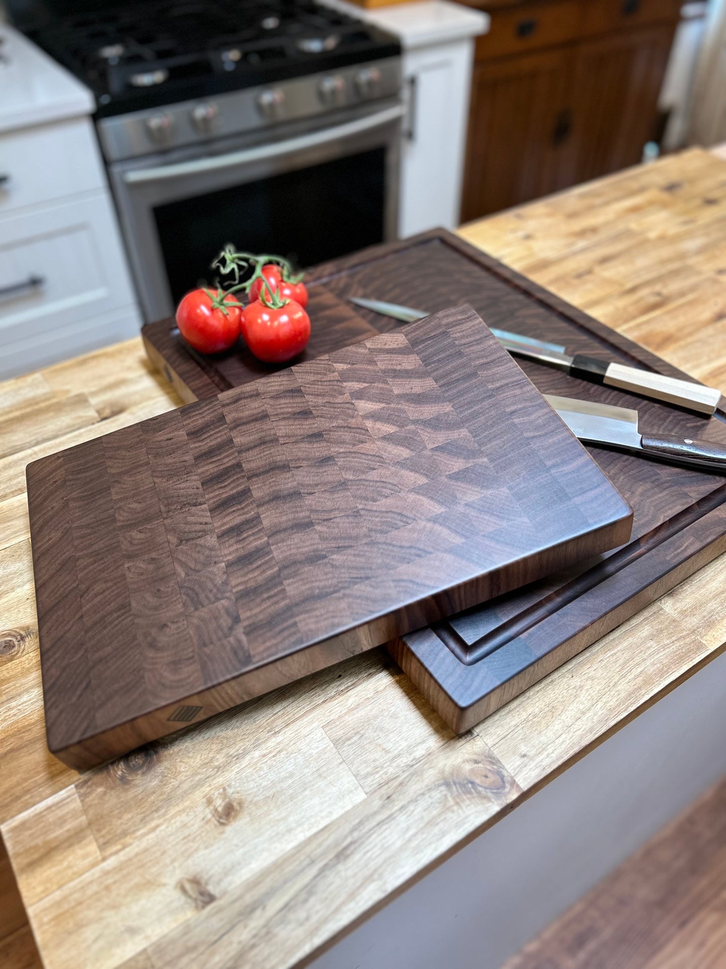 End grain cutting board, walnut butcher blocks