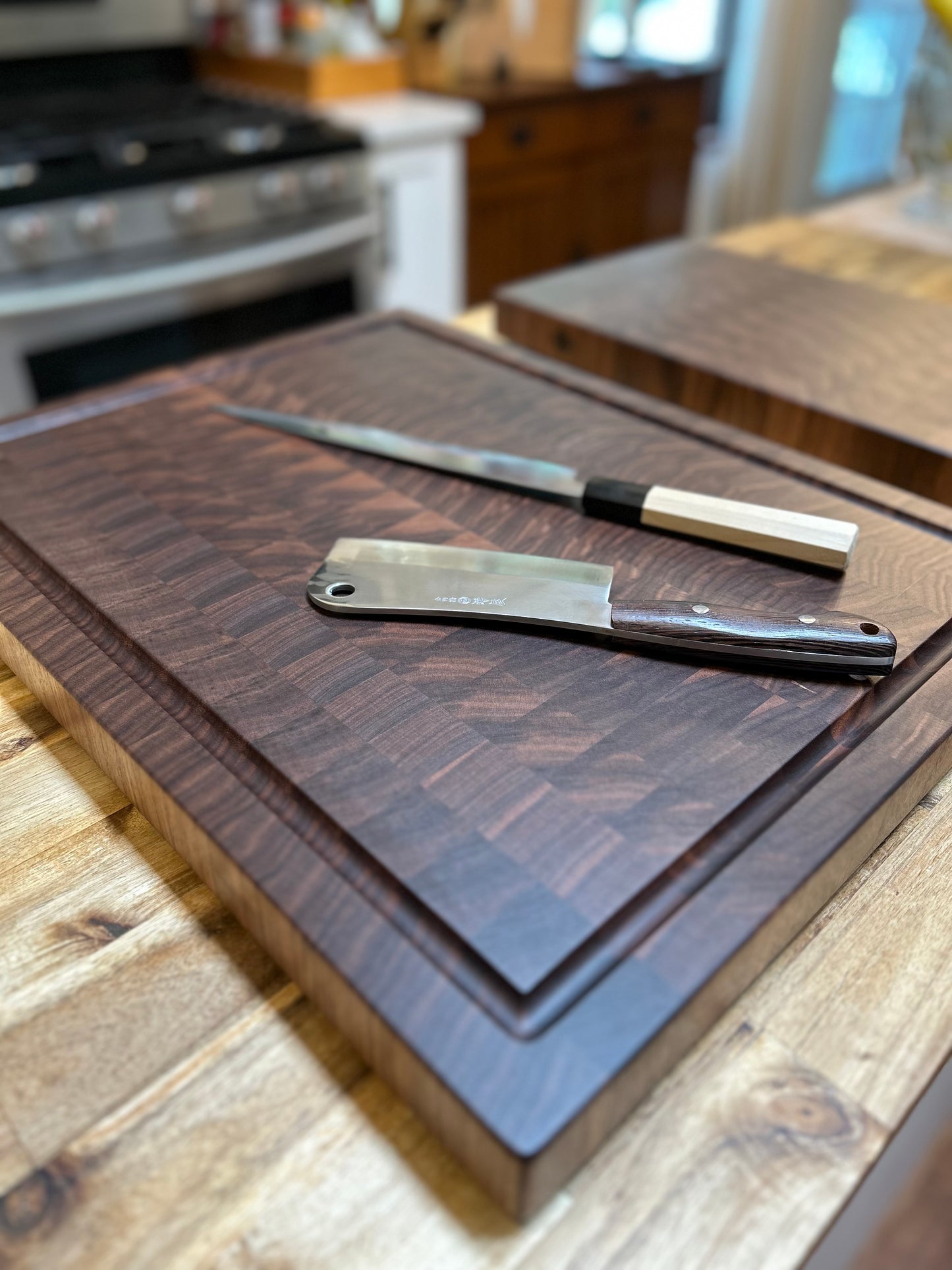 End grain cutting board, butcher blocks, cherry & walnut. Mateo Kitchen