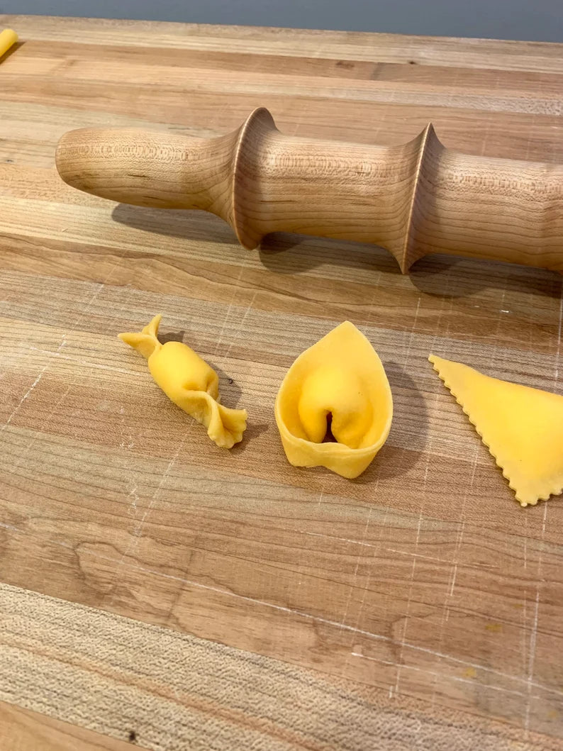 PASTA CUTTER ROLLING Pin With Smooth Brass Blades, Filled Pasta,  Tortellini, Tortelloni, Cannelloni, Pasta Hand Roller Made in Italy 
